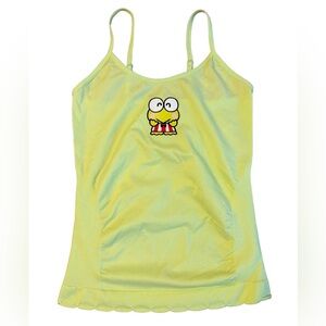 Keroppi by Sanrio Tank Top Size XS Shirred Scalloped Hem Y2K Neon Frog
